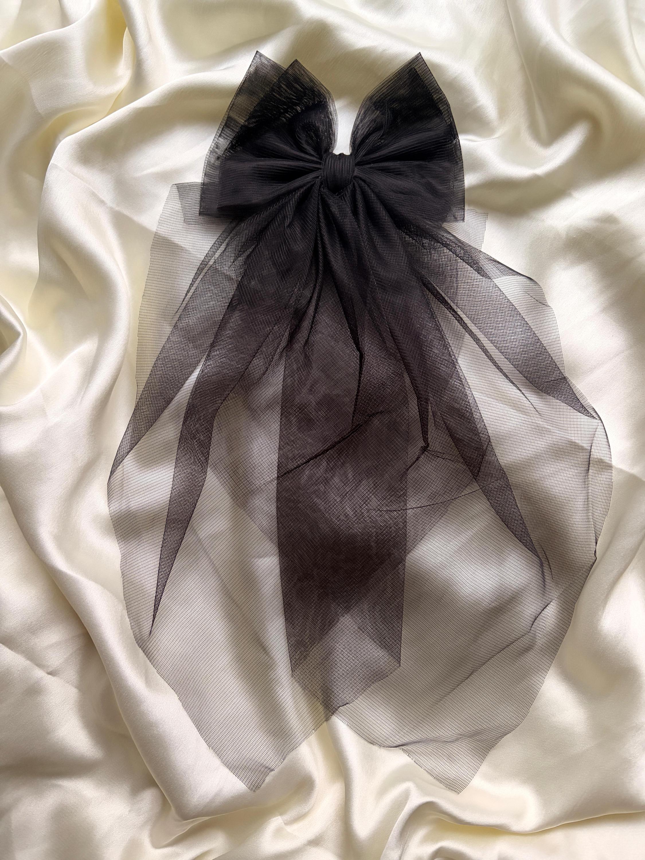 Black Oversized Hair Clip | Veil Bow | Gothic Wedding Accessory | Dramatic Dark Academia Bow