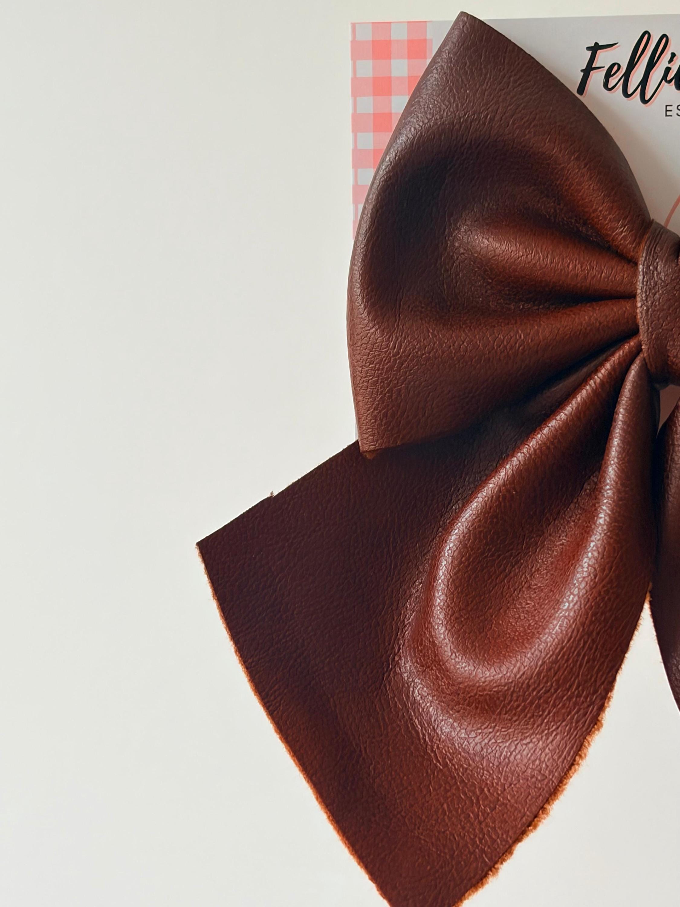 Chocolate Brown Vegan Leather Sailor Bow Clip | Fairytail Autumn Hair Accessory